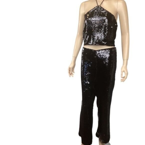 NWT 2pc‎ House of Harlow 1960 Revolve sequins pants & halter top set Size large - Picture 2 of 9